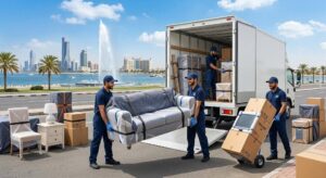 فريق عمل محترف يقوم بتغليف ونقل الأثاث بعناية فائقة ضمن خدمات نقل عفش حي السويدي بالرياض لضمان حماية الممتلكات ووصولها بأمان تام وبدون أي خدوش.