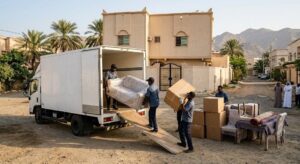 فريق عمل محترف يقوم بفك وتغليف ونقل الأثاث بعناية ضمن خدمات نقل عفش حي حطين بالرياض لضمان حماية المنقولات وسلامتها.
